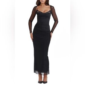 House of CB Katarina Black Sheer Long Sleeve Dress
